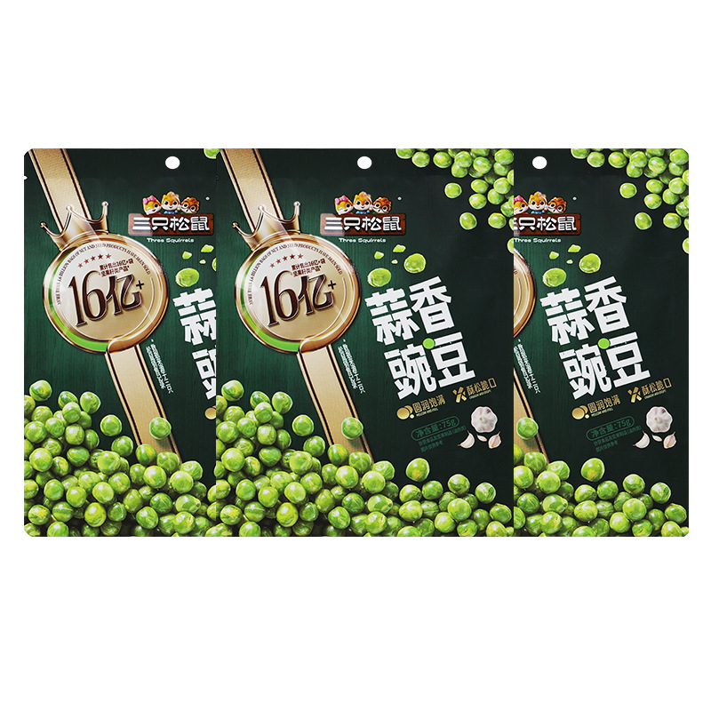 三只松鼠蒜香豌豆下酒菜休闲坚果炒货香酥蒜香豌豆75g*3袋
