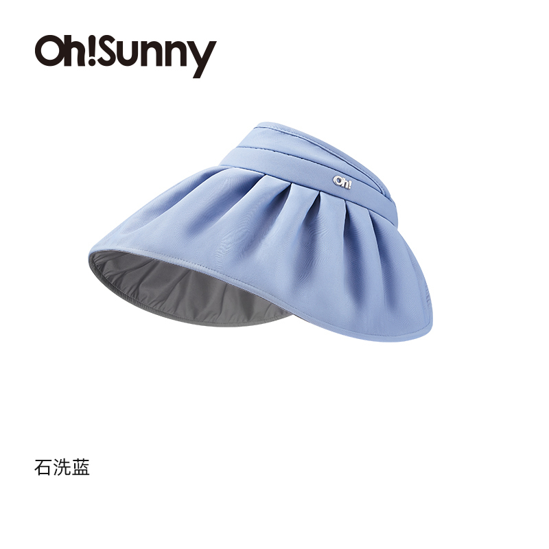 ohsunny-暮光系列-波浪边空顶遮阳帽石洗蓝高清大图
