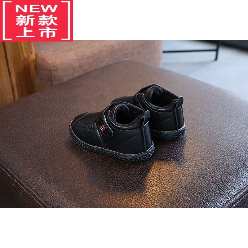 可莉允秋冬季男宝宝1一3岁男童小童皮靴加绒黑色儿童棉鞋软底鞋子雪地靴图片