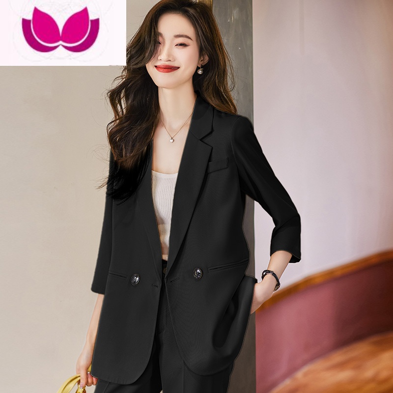 七斓休闲西装外套女大码夏季薄款韩版高级感职业装白色小西服套装高清大图