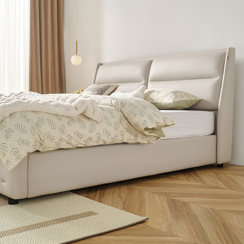 全友家居现代简约软床布艺床卧室皮感科技布双人床布床115051