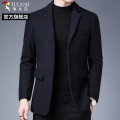 啄木鸟2025秋冬季小西装外套爸爸羊毛呢子加厚中年男士西服加厚0 185适合150-165斤 上青