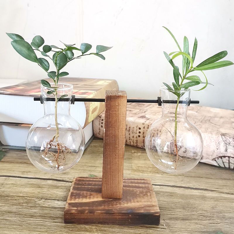 碳化双边架 不含植物|[创意木架水培花瓶]绿萝玻璃容器办公室内桌面绿植现代摆件装饰
