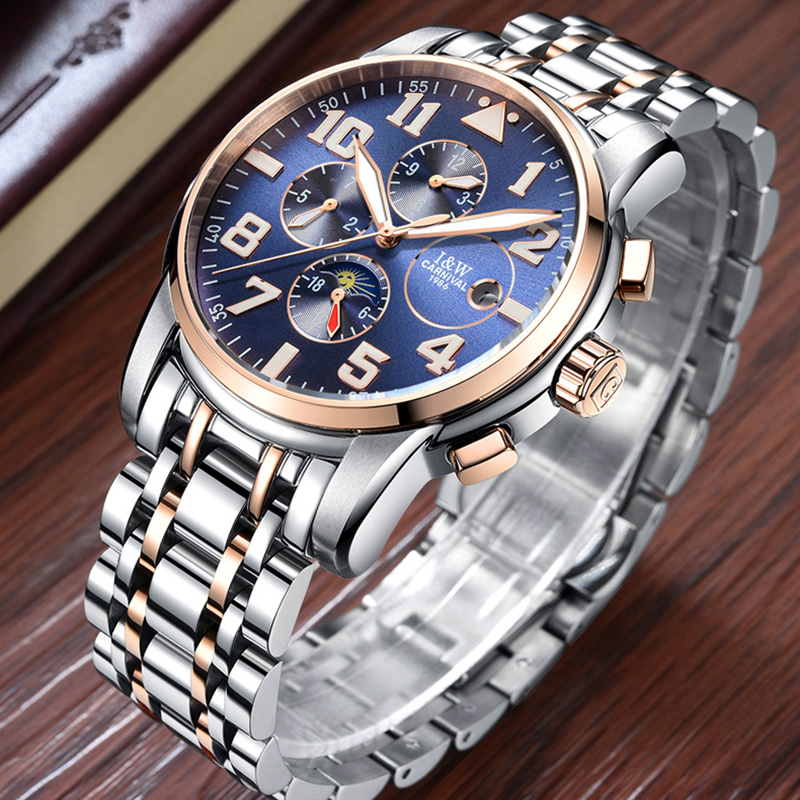 瑞士嘉年华carnival精钢手表男表全自动机械表男士时尚潮流腕表夜光