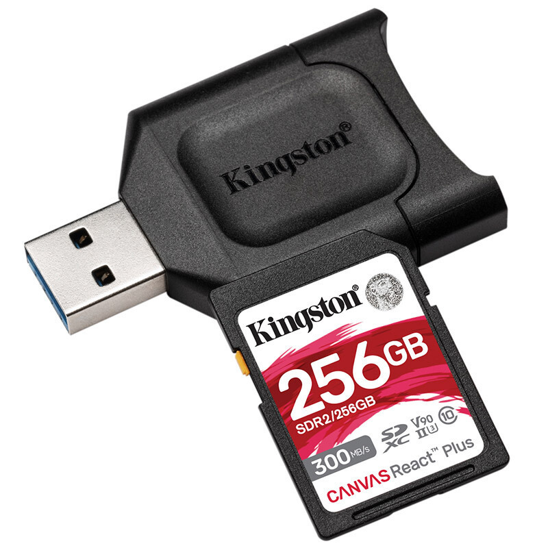 金士顿(Kingston)256G U3 V90内存卡 SD存储卡 读速300M/s 支持8K视频附带UHS-II读卡器