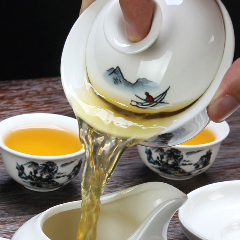 茶具套装功夫茶 陶瓷茶杯套装白瓷整套青花瓷茶杯盖碗茶具创意简约家居家用水具水杯