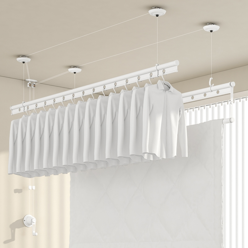 伊智佳阳台升降晾衣架家用室内手摇晒衣服白色简约可折叠晾衣杆