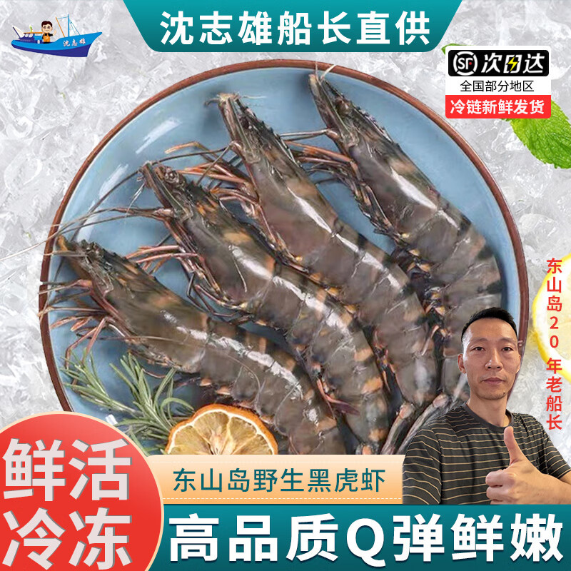 沈志雄船长 东山岛海鲜海捕黑虎虾虎节虾鲜活速冻盒装9-11条/250g/盒 4盒共1000克 海鲜礼包