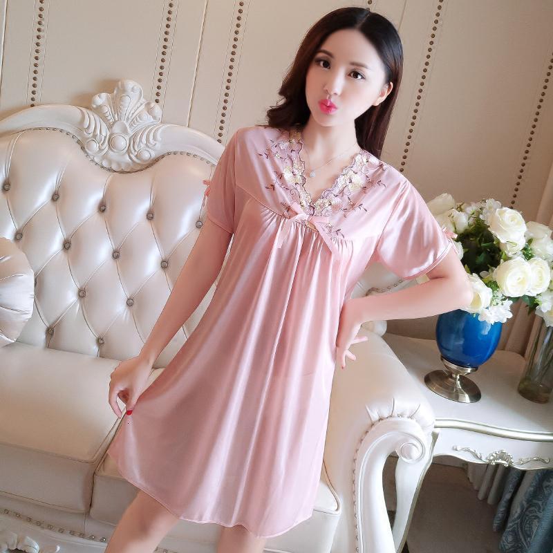 suntek夏季女士韩版短袖冰丝睡裙性感诱惑薄款中裙蕾丝睡衣女家居服