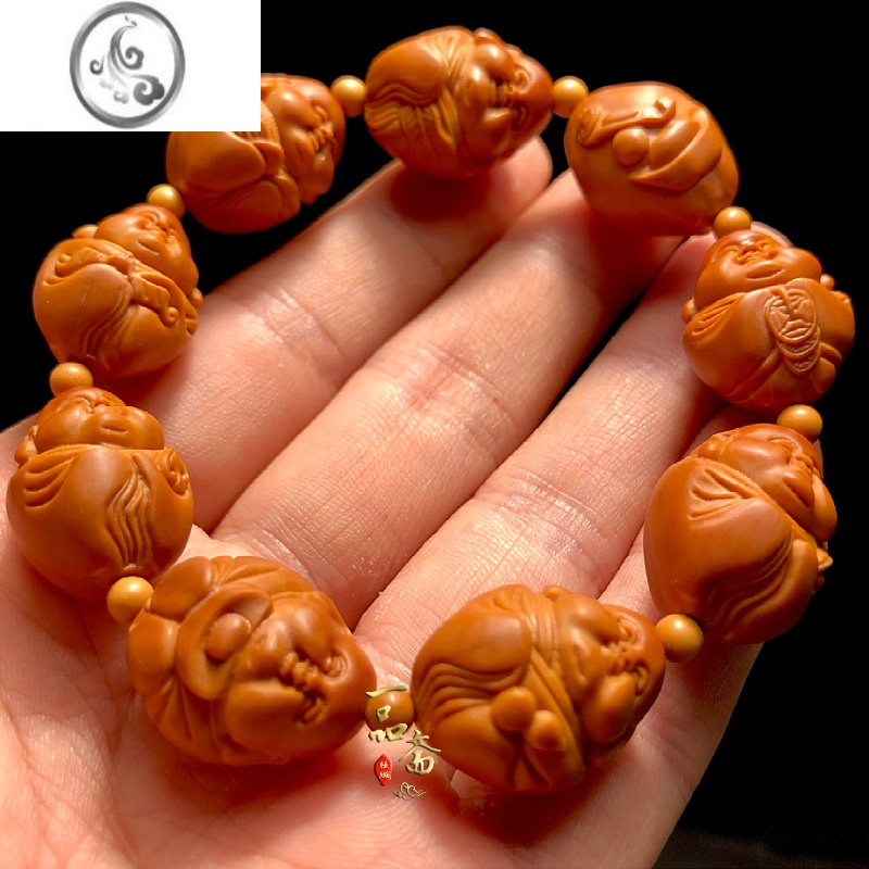 jimi弥勒橄榄核手串男款笑佛十分开心核雕文玩手捻弥勒佛手链人生百态