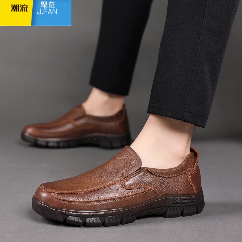 聚范头层男鞋商务休闲皮鞋新款夏季耐磨牛筋厚底中年鞋子男爸高清大图