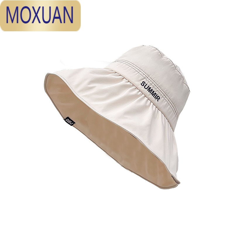 MOXUANUV大沿防晒渔夫帽女春夏抽绳遮阳沙滩出游夏季遮脸太阳帽