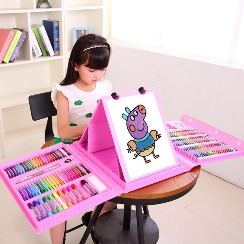 儿童画画笔套装小学生美术可擦洗彩色笔幼儿园水彩笔蜡笔生日礼物|86套装粉送-1绘画本