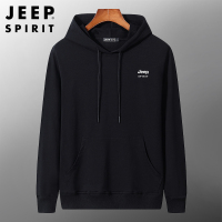 JEEP SPIRIT卫衣男秋季连帽运动男装纯色套头透气新款长袖上衣吉普潮款微弹打底衫 黑色 XXL