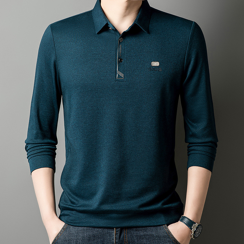 啄木鸟2025春季新款中年爸爸时尚商务休闲长袖打底上衣男士Polo衫高清大图