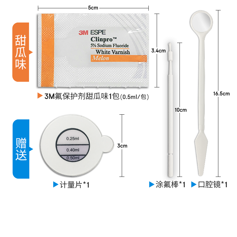 3M氟保护漆剂儿童成人口腔涂氟适乐氟牙齿敏感防龋口腔防蛀涂氟剂甜瓜味0.5ml/包50包装高清大图