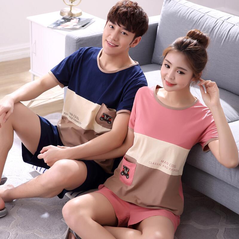 韩版情侣睡衣短袖夏季纯棉夏天睡衣女男士卡通全棉薄款家居服套装t