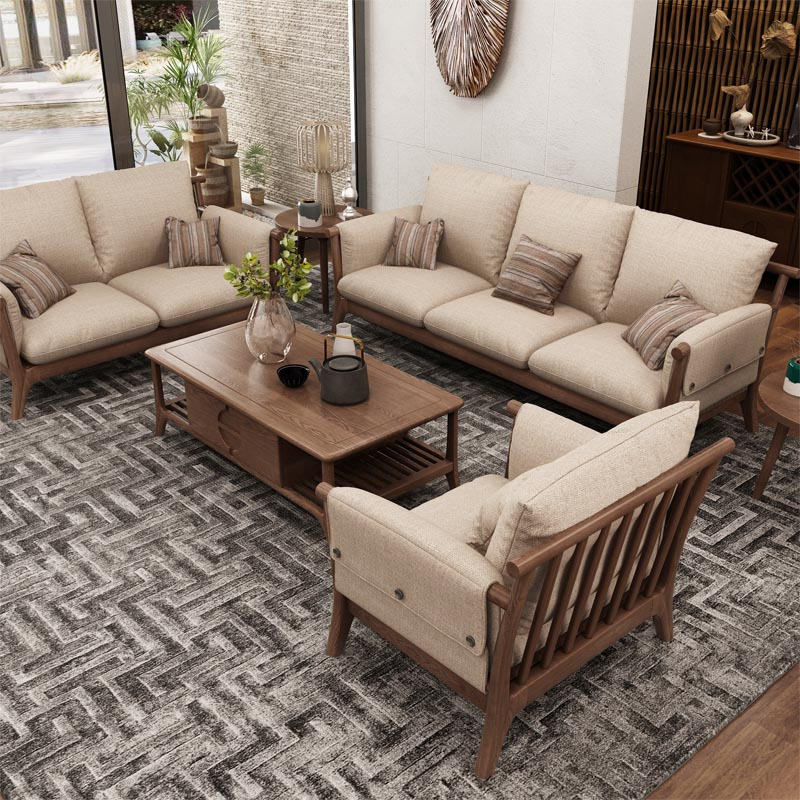 慕尼思丹munisidan实木沙发北欧新中式小户型可拆洗布艺沙发客厅123人