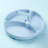 舔舔勺硅胶小宝宝辅食吃饭训练婴儿童短柄不锈钢学食叉勺餐具套装|圆形餐盘+吸管 维尔粉