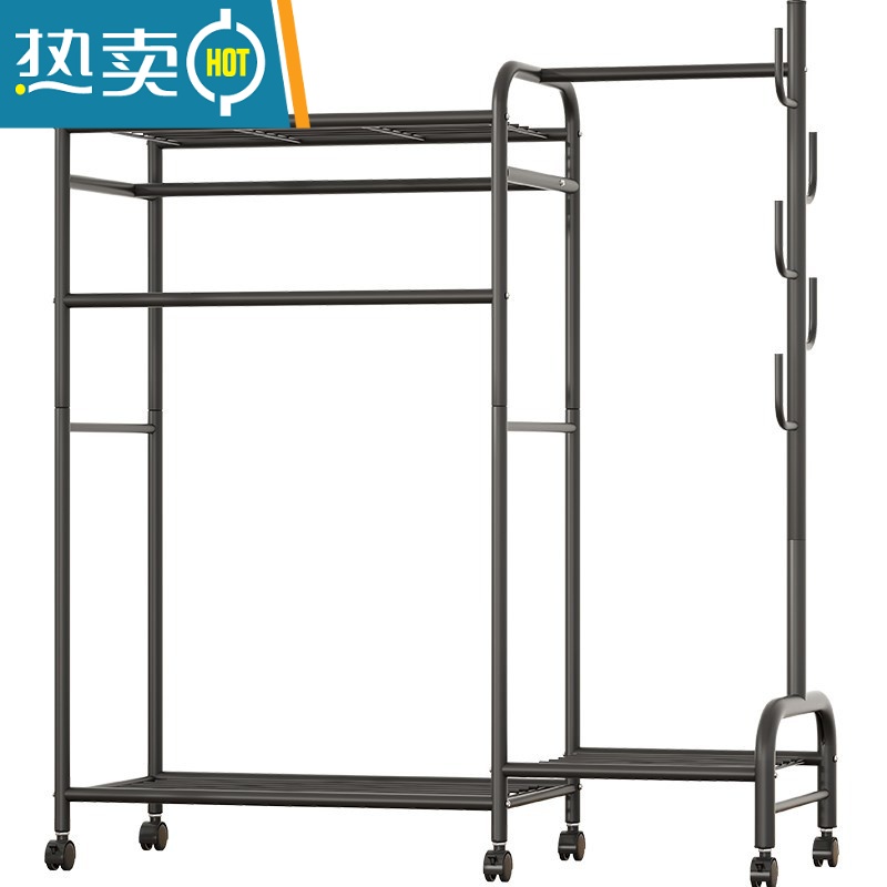 敬平多功能晾衣架落地家用卧室简易折叠晒衣服室内置物挂衣架凉衣杆子 热卖?110cm-三杆带顶+挂包区+置物区+三合一-白高清大图