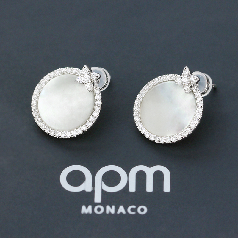 【apm MONACO】张靓颖同款母贝四叶草耳钉气质高贵925银耳饰时尚穿孔女士耳环七夕生日饰品AE10108XNA高清大图