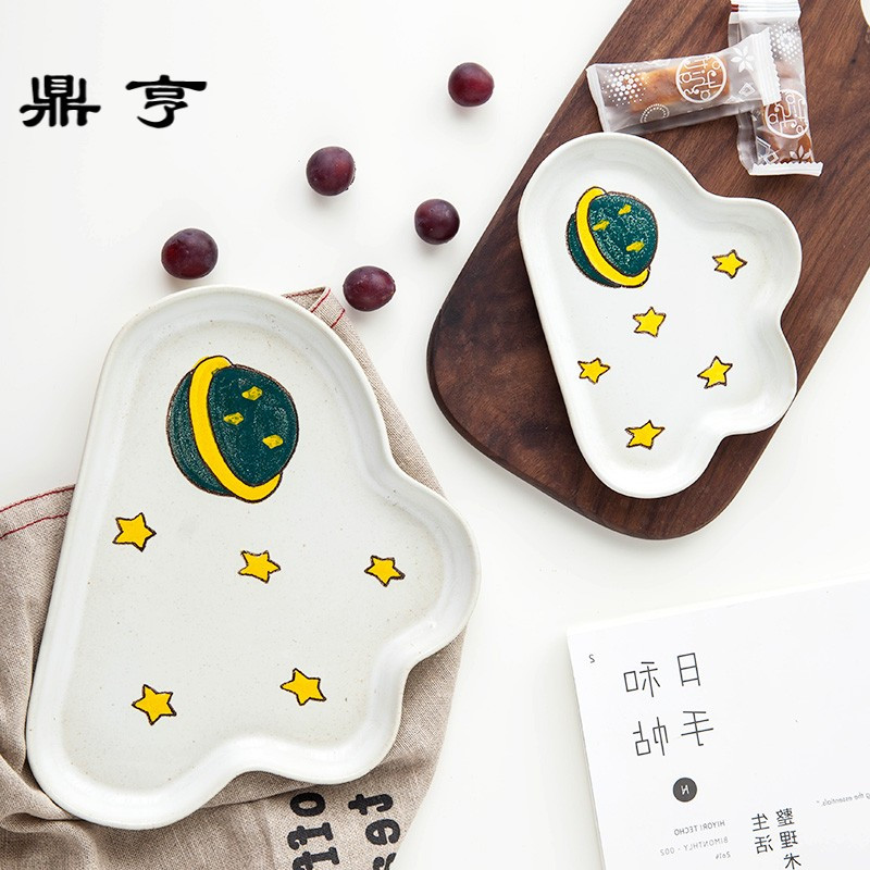 鼎亨 日式手绘粗陶手绘餐盘 创意手绘盘子点心盘个性家用可爱云朵