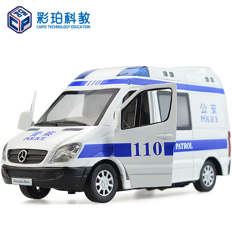 彩珀110警车合金声光回力汽车仿真儿童玩具汽车模型1:32