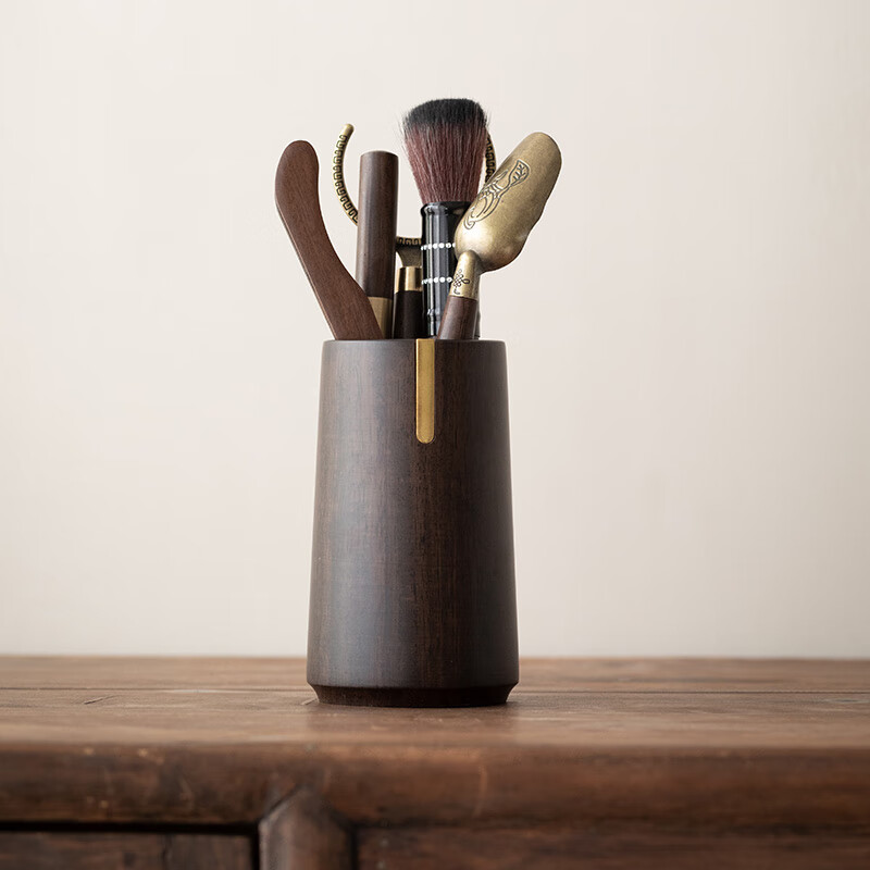 黑檀铜木茶道六君子功夫茶艺组合套装茶具配件养壶笔茶夹防烫茶道 黑檀简壹茶道(金)+得物配件