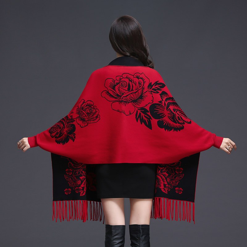 热卖女装新款秋冬中长款披肩羊绒女大码加厚保暖旗袍外搭斗篷披风双面