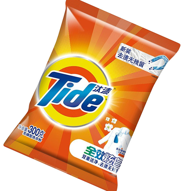 Tide汰渍洗衣粉无磷型全效炫白去渍含衣领净精华淡雅清香香型去除衣领袖口污渍 300g*8 单位(件)