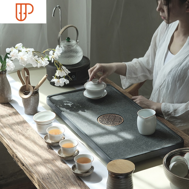 乌金石旅行茶具家用简约石头小茶台功夫全自动茶道烧水壶一体 国泰家和 陶金8头茶道配件组合