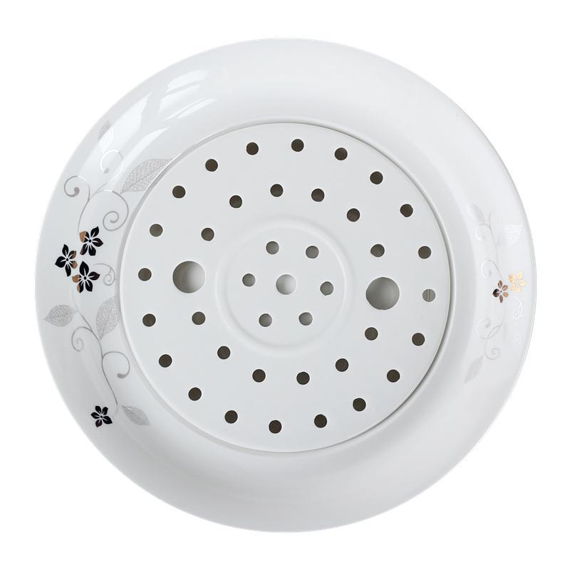 创意双层陶瓷饺子盘家用大号圆盘10英寸沥水蒸虾盘菜盘水饺托盘