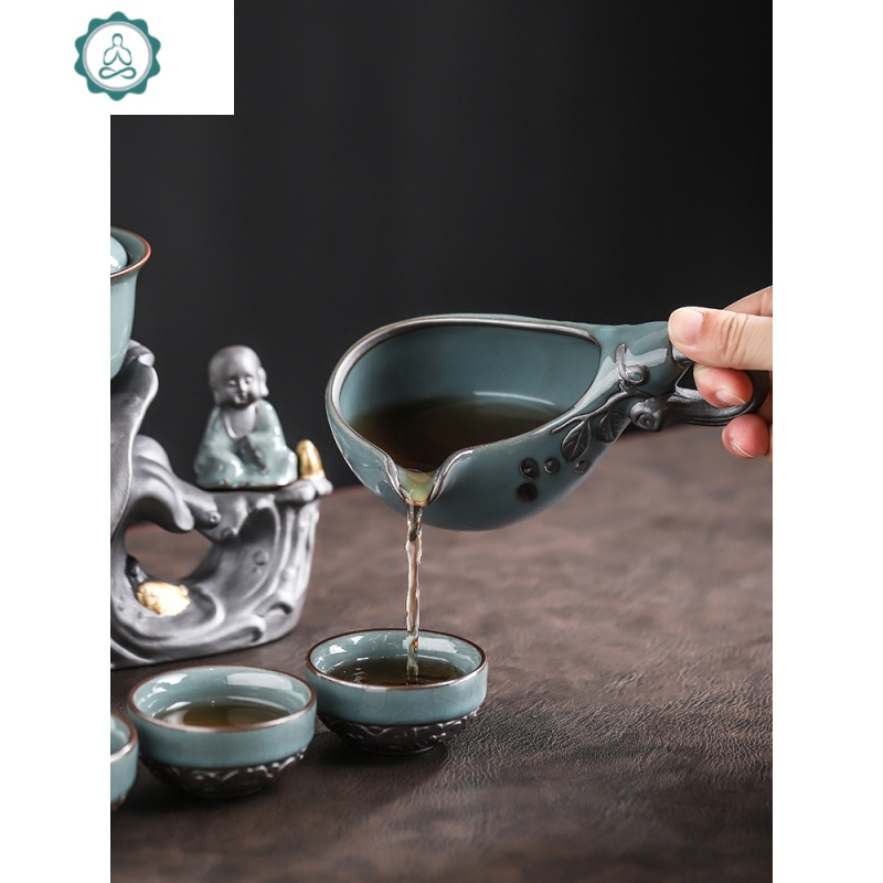 哥窑自动茶具套装家用简约陶瓷懒人泡茶器创意整套功夫茶杯整套 封后 哥窑荷韵自动茶具+合金茶罐+茶洗+茶道组