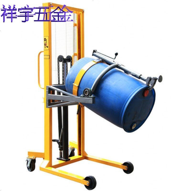 定做手动液压油桶升高倒料车带称重化工桶搬运装卸翻转电动油桶倒料车