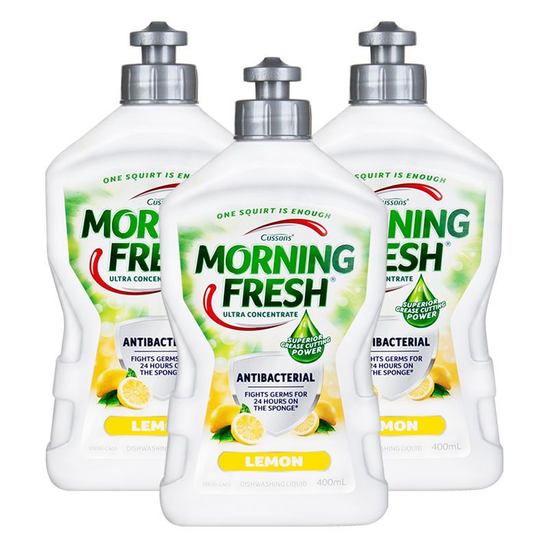 [48小时发货]澳洲morning fresh原装洗洁精柠檬抑菌400ml*3瓶浓缩家庭装厨房 柠檬抑菌400ml*3瓶