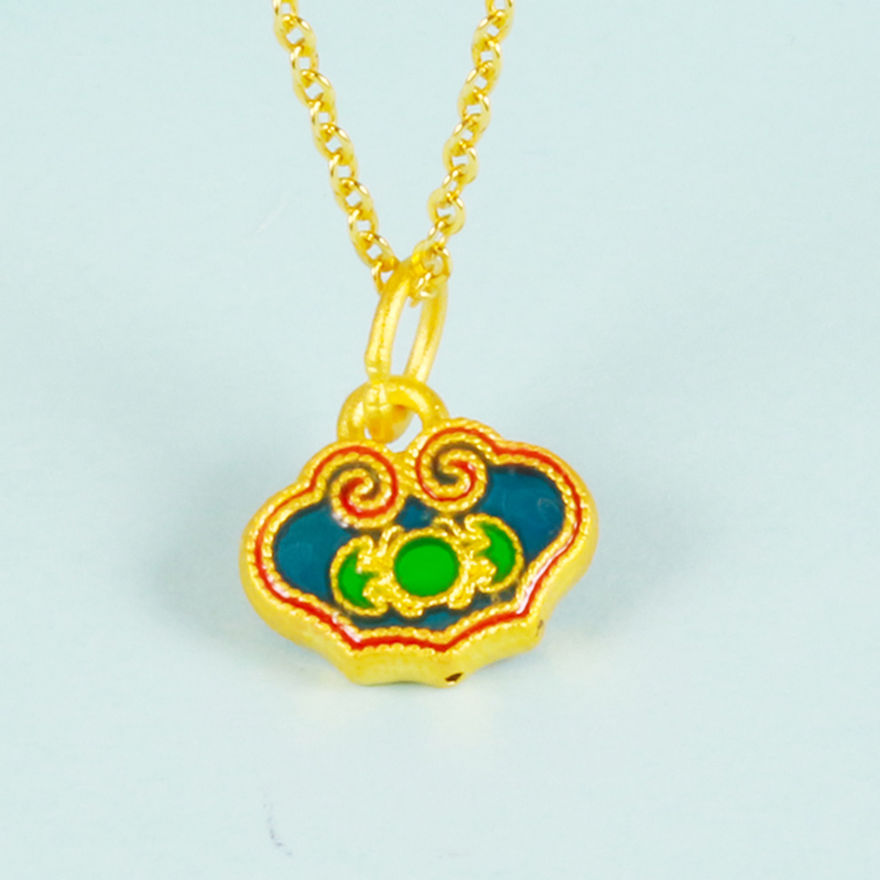 足金999福禄锁双面可戴吊坠3D硬金烧蓝坠子送闺女生日端午节礼物