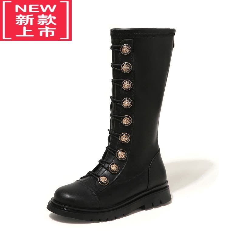 可莉允女童靴子儿童长靴2022新款冬季高筒女童鞋秋冬款加绒大童女孩单靴图片