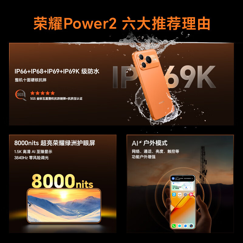 荣耀Power2 12+512 雪原白 10080mAh青海湖电池 天玑8500 Elite 电梯信号 5G AI 长续航手机高清大图