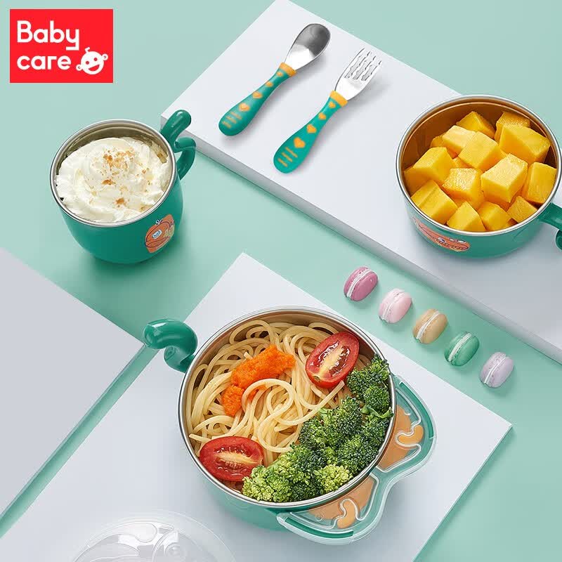 babycare 儿童餐具5件套BC2008039 雀湖绿(单位:套)