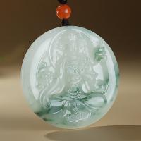 [已售]印象眸[玉雕大师周子周工作室作品]翡翠吊坠 度母飘绿观音男款玉石孤品挂件 附送证书
