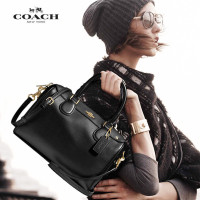 COACH 蔻弛 新款女士牛皮荔枝纹单肩斜挎手提小号波士顿包 F36624 黑色