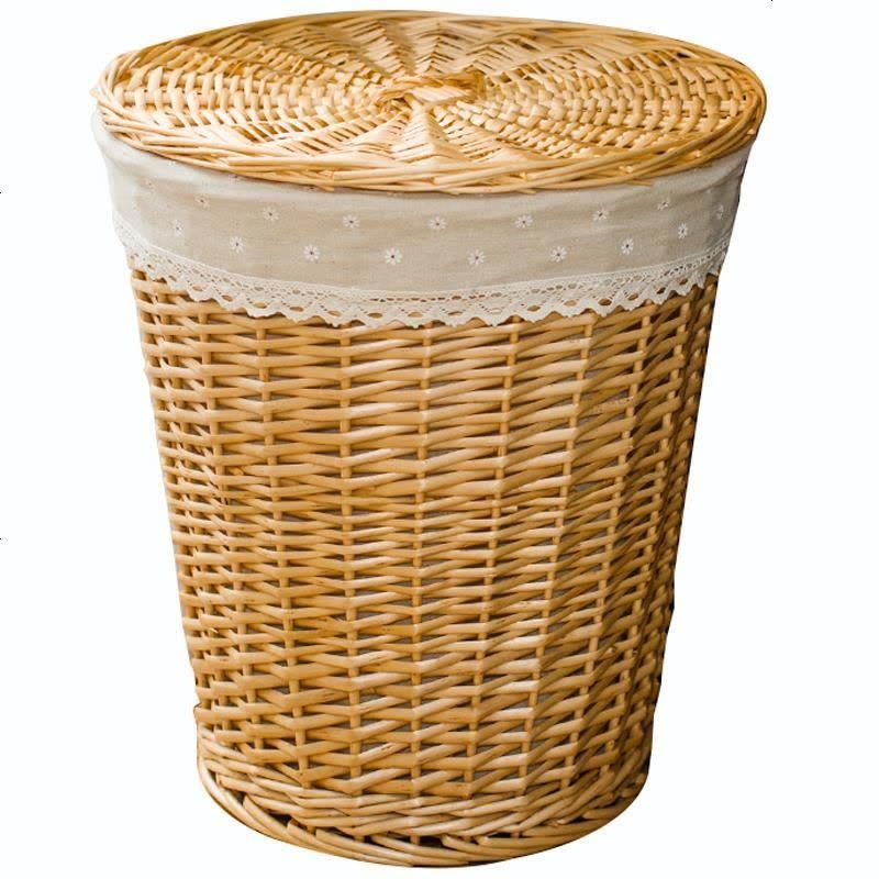 衣服篓脏衣篮藤编带盖衣物玩具收纳筐储物框子家用浴室编织脏衣桶 [灰黑色磨光筐]巴黎铁塔布 ★三号无盖★图片