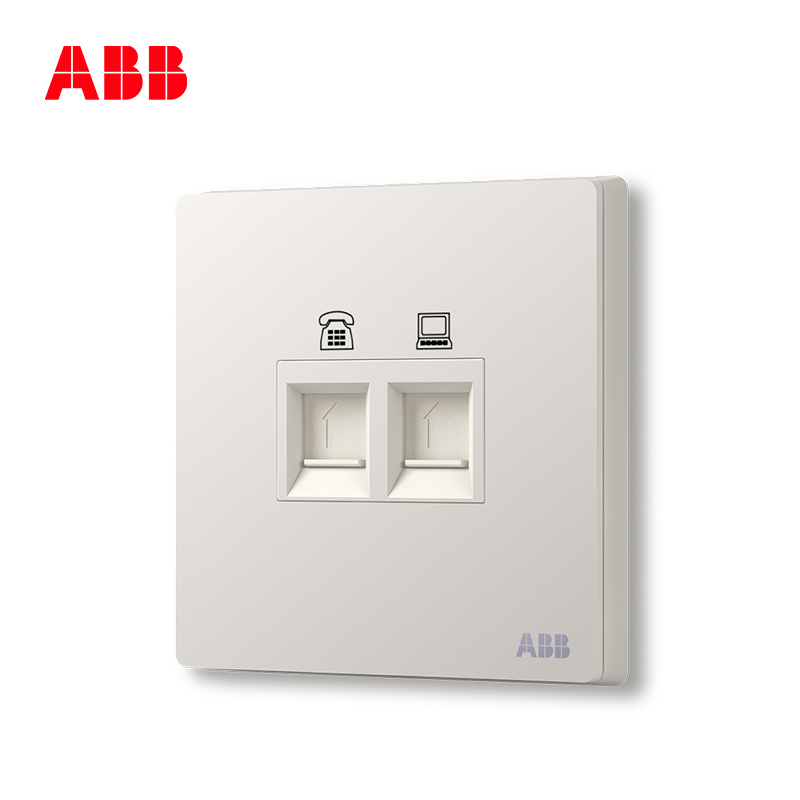 ABB开关插座无框轩致雅典白墙壁86型插座面板电话电脑插座AF323