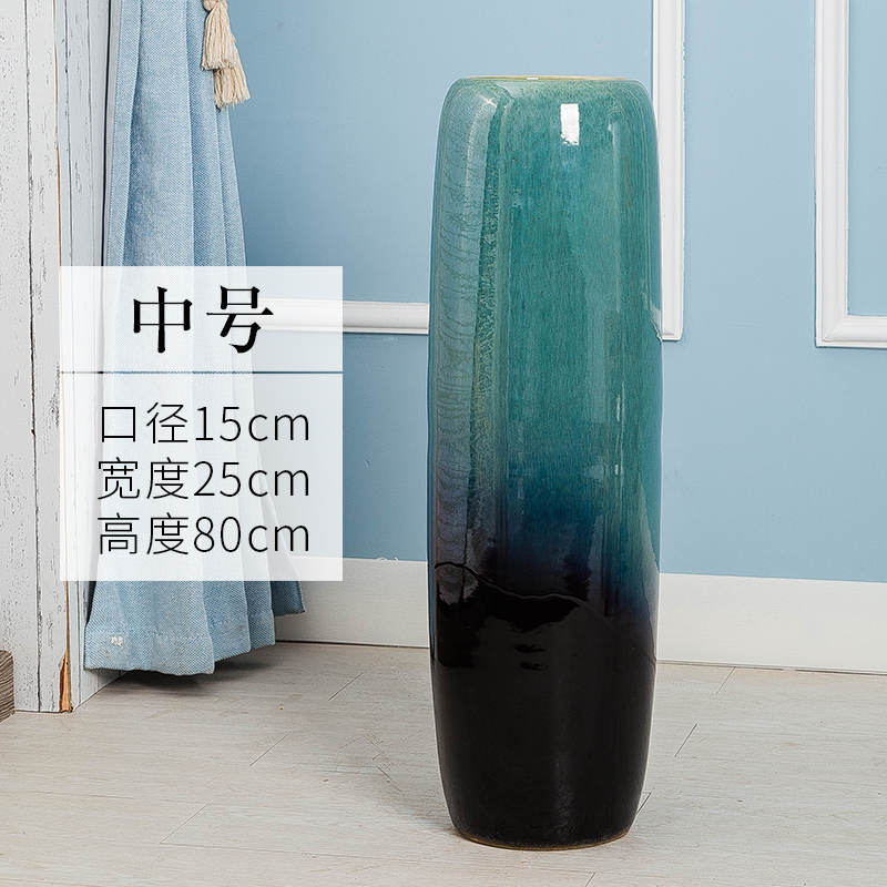 景德镇落地花瓶大号陶瓷摆件客厅玄关干花装饰现代简约中式插花大收纳袋 三维工匠 60cm高单瓶+黑白干枝