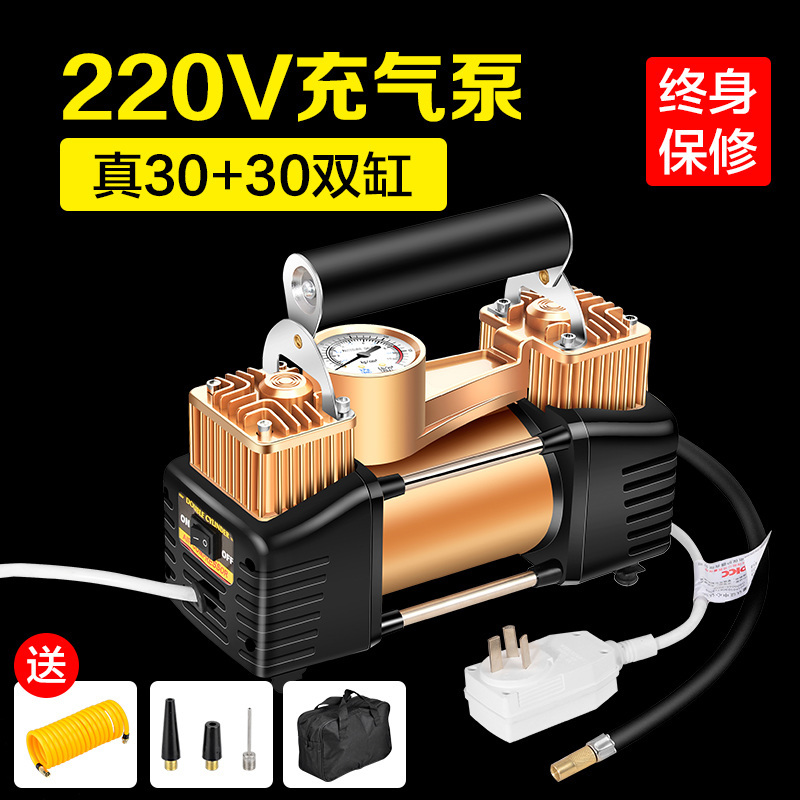 220V家用 双缸小型打气泵摩托车农用三轮车汽车轮胎游泳圈充气泵