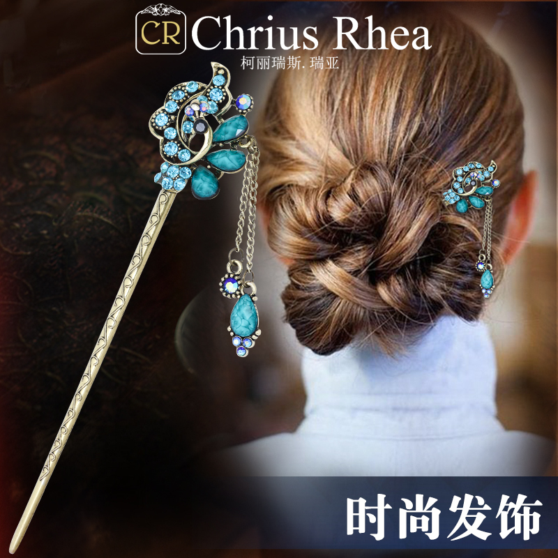 复古宫廷风典雅簪女盘流苏步摇插梳仿水晶简约簪子饰品礼物送女朋友老婆生日礼物