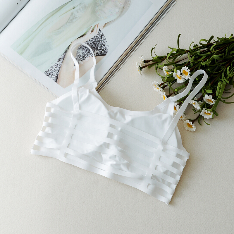 白色冰丝无痕带胸垫内衣无钢圈带背心短款少女美背裹胸抹胸文胸