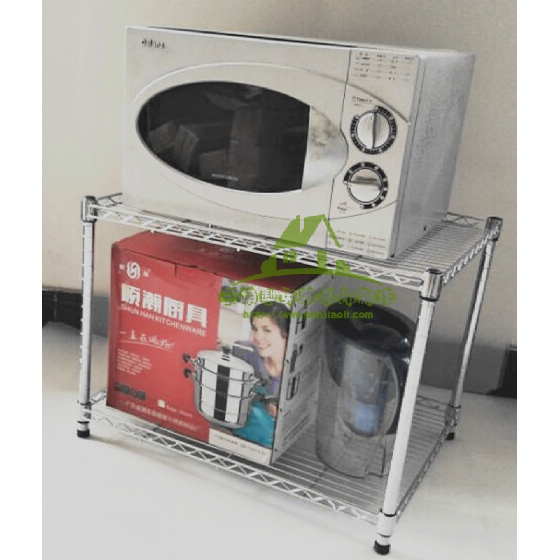 新款厨房用品置物架2层不锈钢色储物架微波炉架两层多功能金属收纳架收纳箱收纳柜收纳盒储物箱