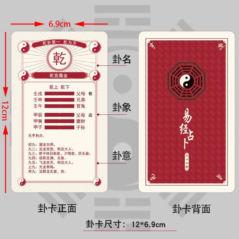 六十四卦牌易经占卜周易64卦牌六爻易经64卦牌白文解签卦辞铜钱