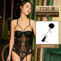 霏慕(Fee et moi)蕾丝透视网纱钢圈聚拢马甲情趣内衣女式情趣睡衣免脱内裤丁字裤透明吊带制服连身渔网袜成人情趣 黑色M束身马甲+可拆卸吊袜带+内裤+羽毛 M